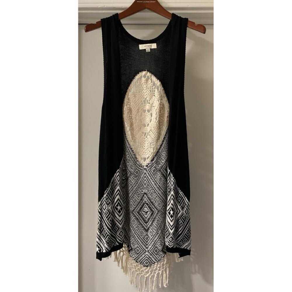 Umgee Hippie Cardigan Vest Crocheted with Fringe Size Small